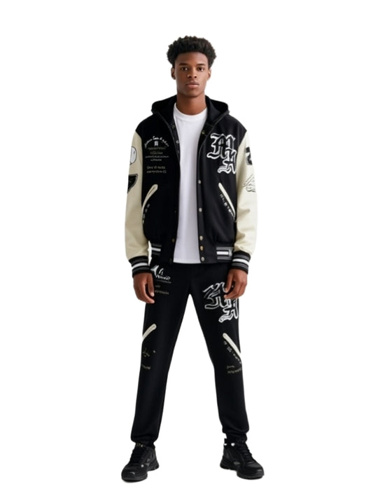 Varsity jacket cotton and leather