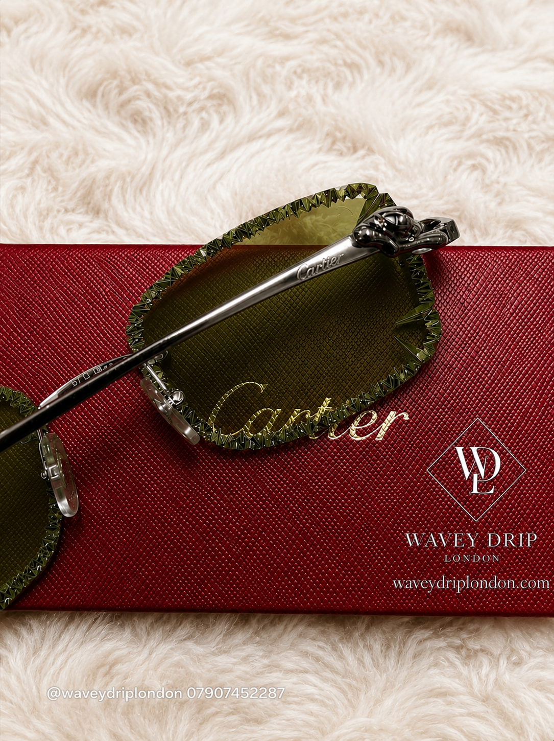Cartier Diamond-Cut Rimless Sunglasses – Olive Green Tint
