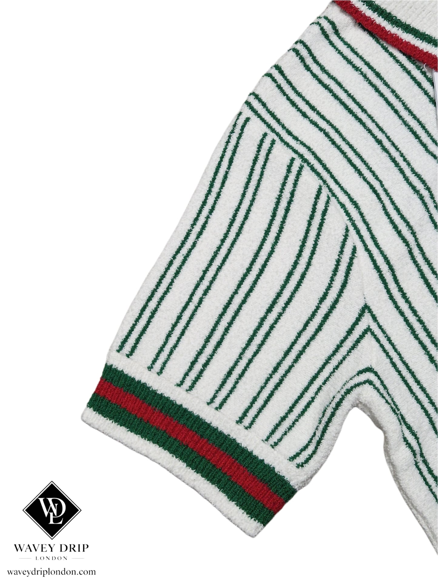 Casablanca Striped Crochet Polo – Ivory/Green