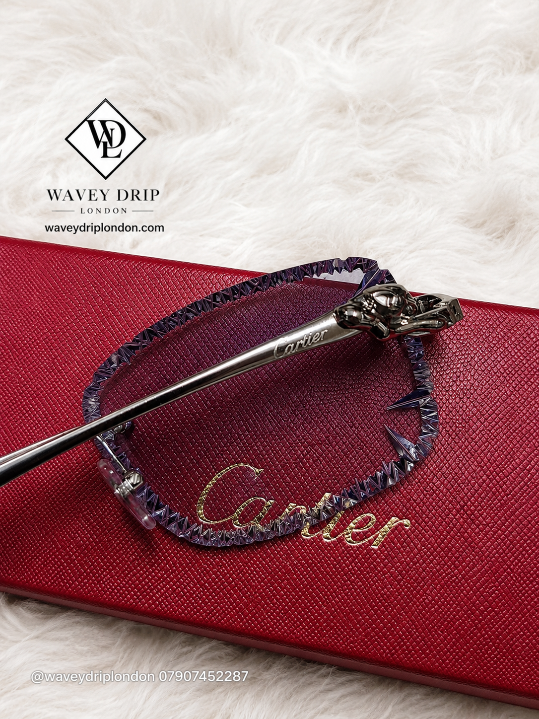Cartier Diamond-Cut Rimless Sunglasses – Purple Tint