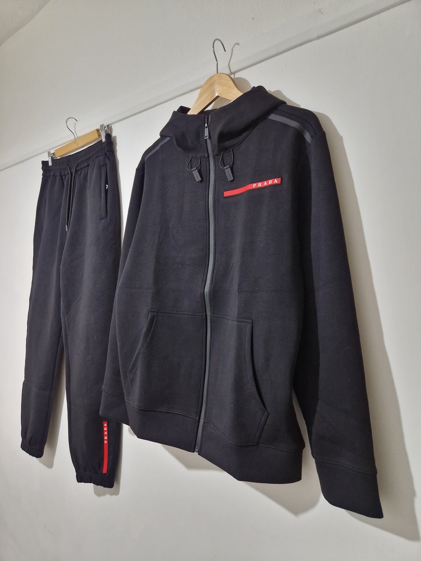 Prada Milano Technical Zip Tracksuit – Black/Red Edition