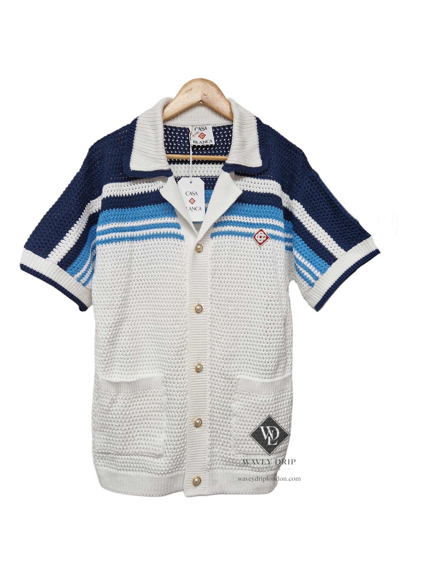 Casablanca Striped Knit Button-Up Polo Shirt