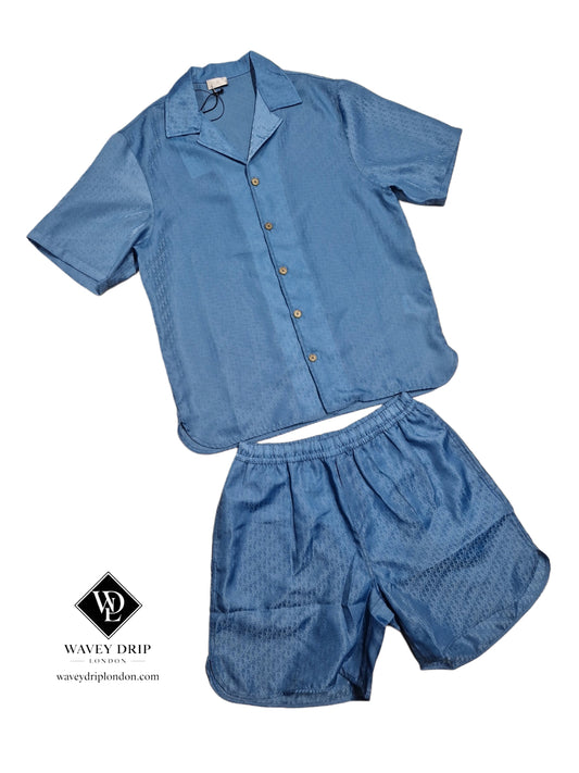 Christian Dior Oblique Silk Shirt & Short Set - Blue
