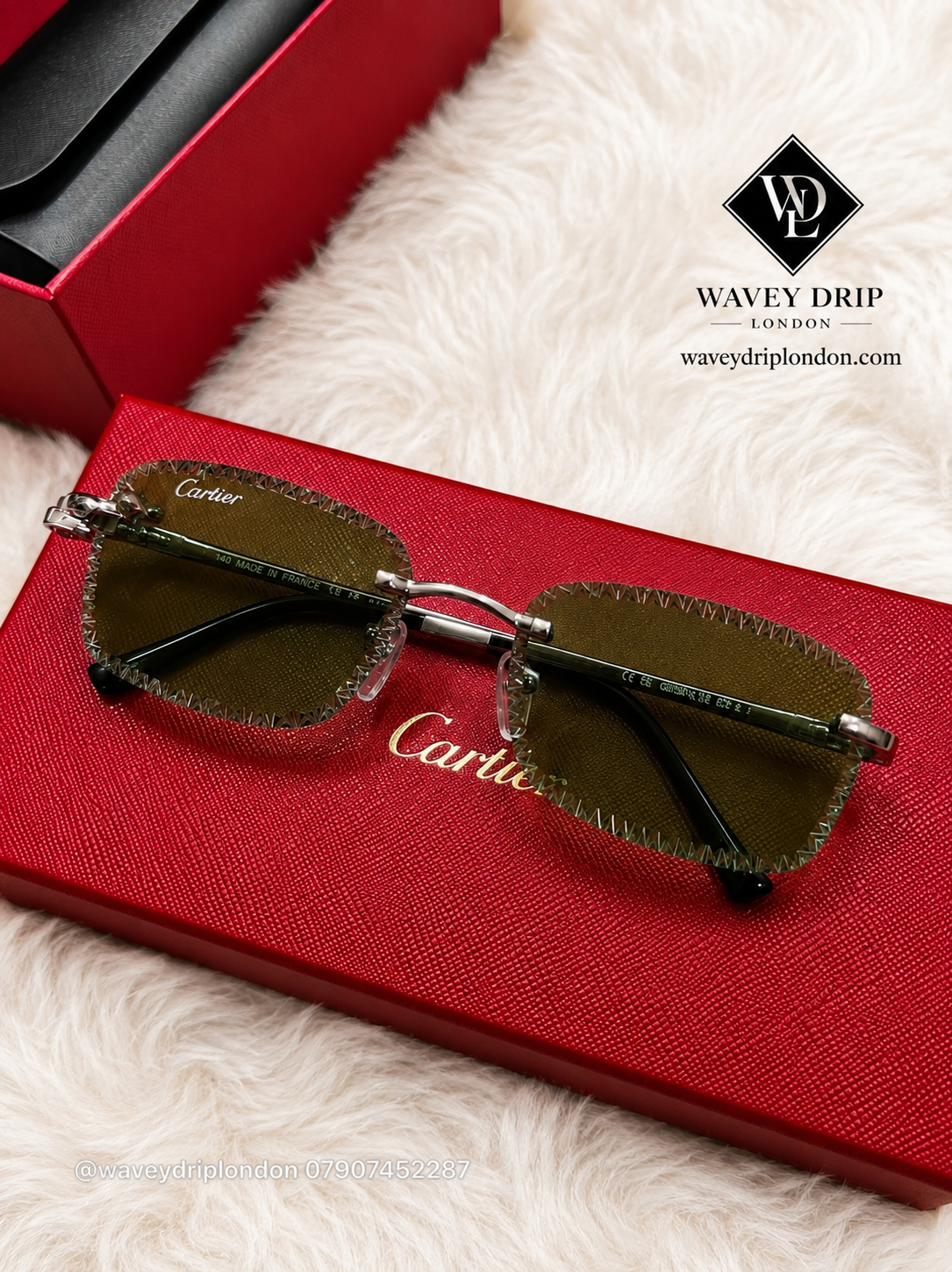 Cartier Diamond-Cut Rimless Sunglasses – Olive Green Tint