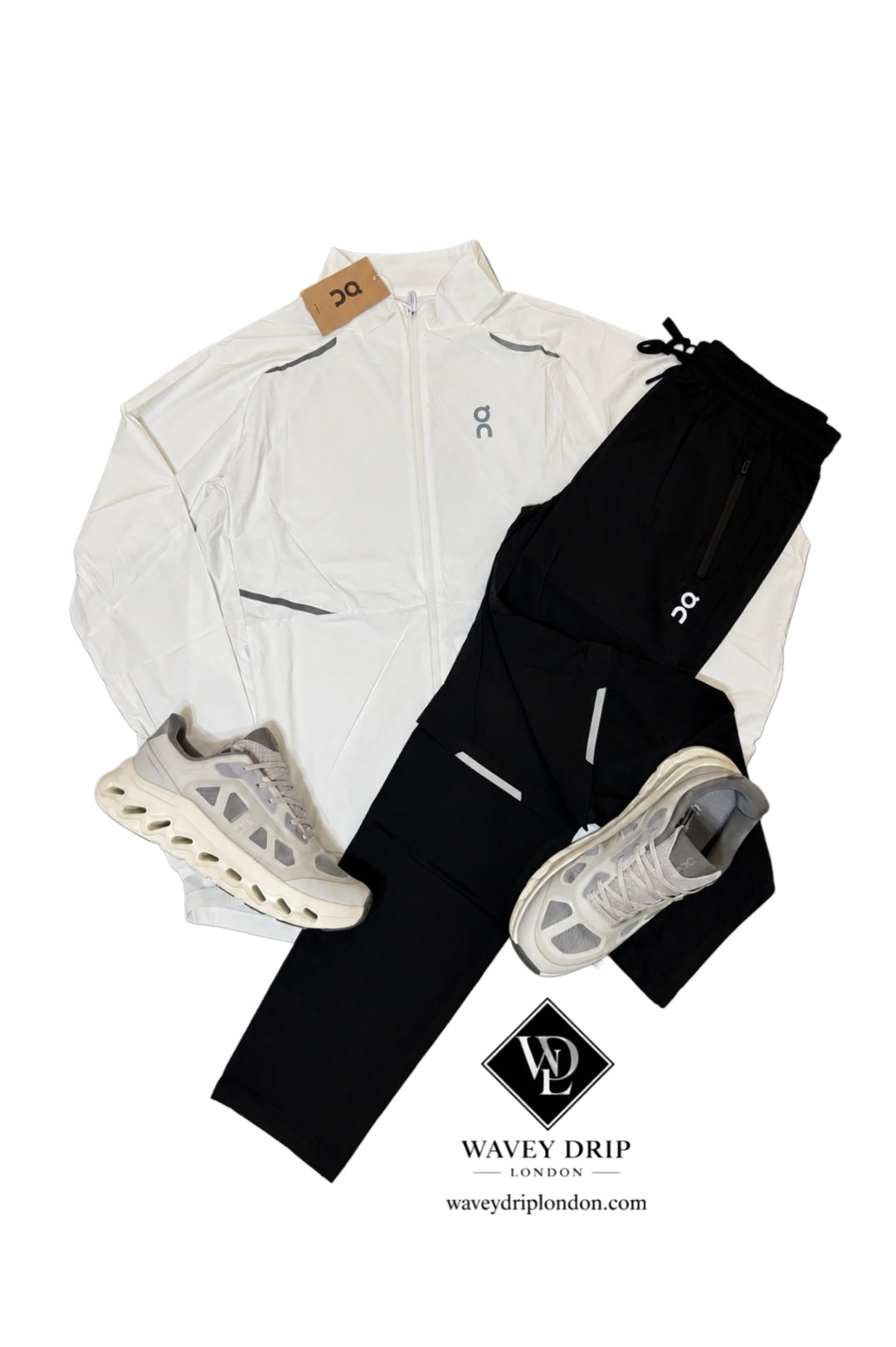 On Cloud Hooded Reflective Performance Tracksuit – White / Black Edition