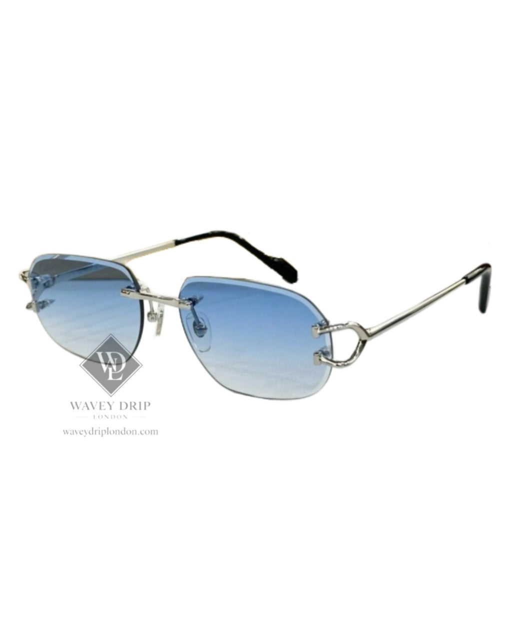 Cartier Rimless Blue Tint Signature Shield Sunglasses