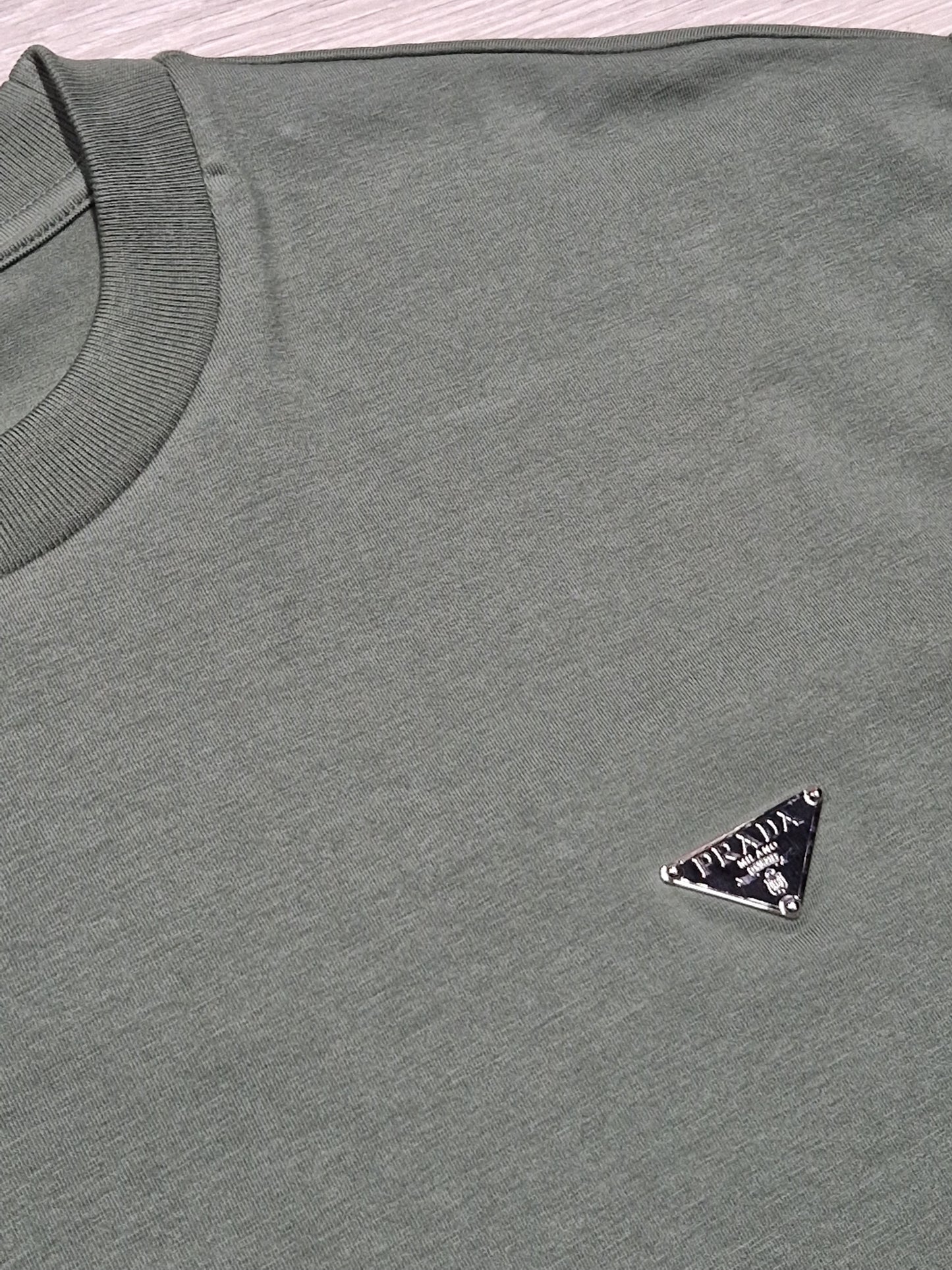 Prada Khaki Triangle Logo Tshirt XXL