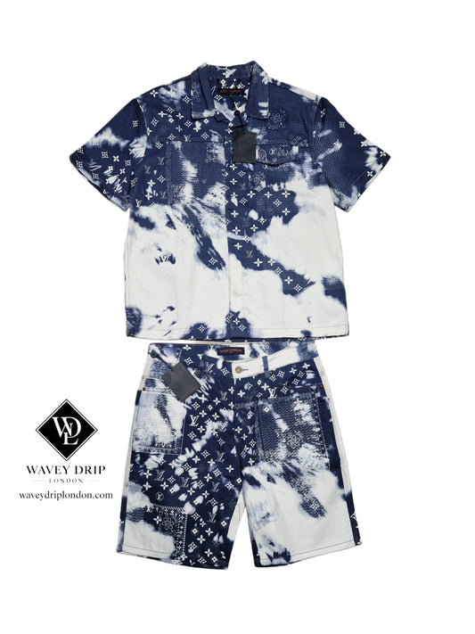 Louis Vuitton Denim Bandana Shorts Set -Blue and White Monogram
