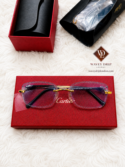 Cartier Diamond-Cut Rimless Sunglasses – Purple Tint
