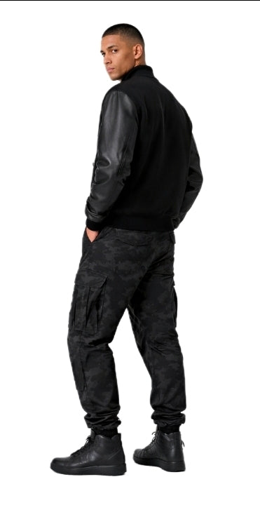 Varsity jacket cotton and leather triple black