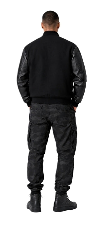 Varsity jacket cotton and leather triple black