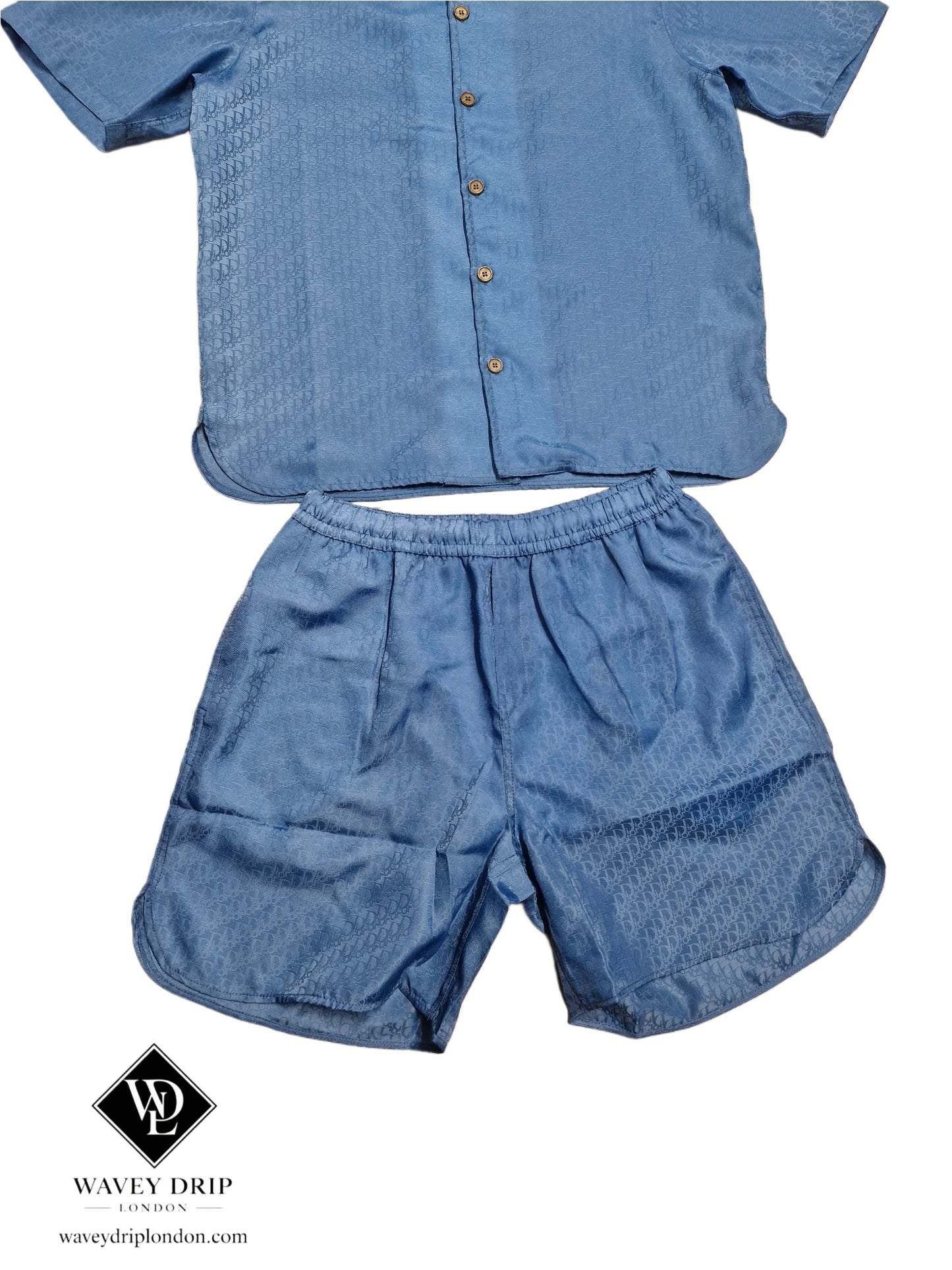 Christian Dior Oblique Silk Shirt & Short Set - Blue
