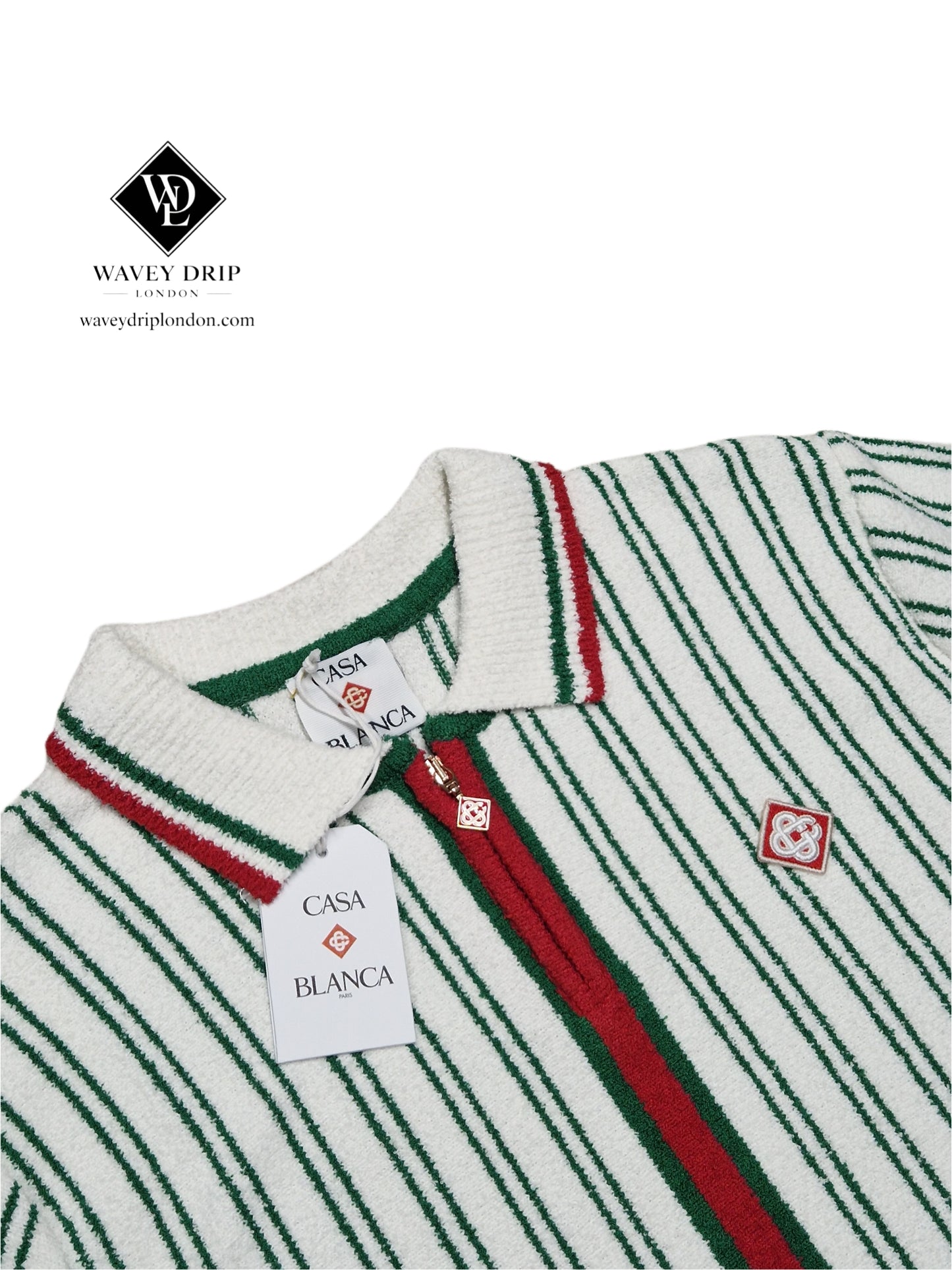 Casablanca Striped Crochet Polo – Ivory/Green