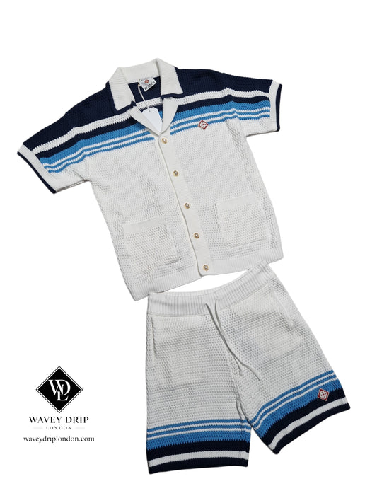 Casablanca Striped Knit Button-Up Polo Shirt