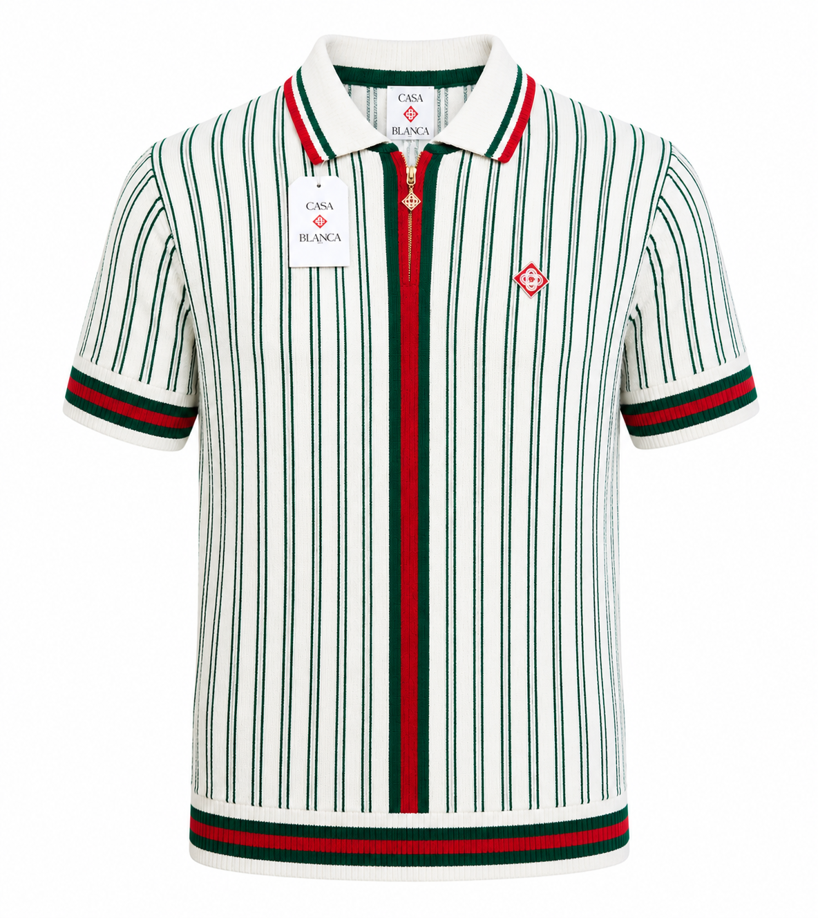 Casablanca Striped Crochet Polo – Ivory/Green