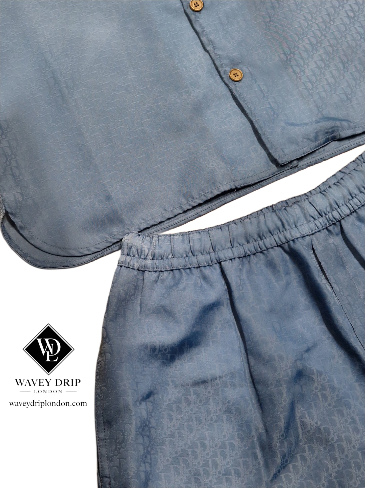 Christian Dior Oblique Silk Shirt & Short Set - Blue