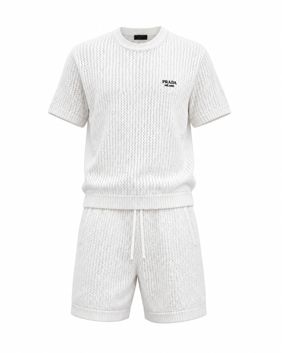 Prada Knit Tshirt & Shorts Set White