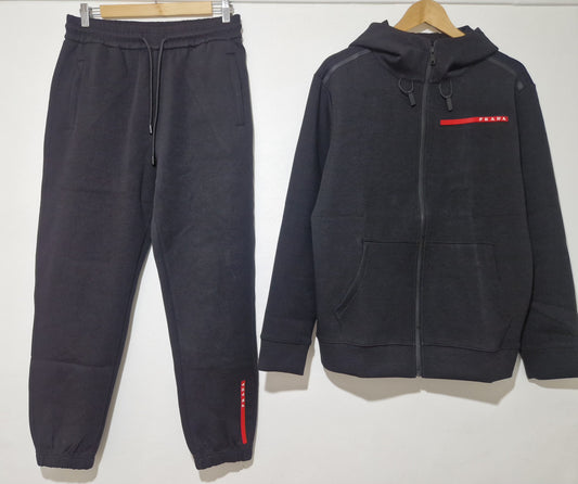 Prada Milano Technical Zip Tracksuit – Black/Red Edition