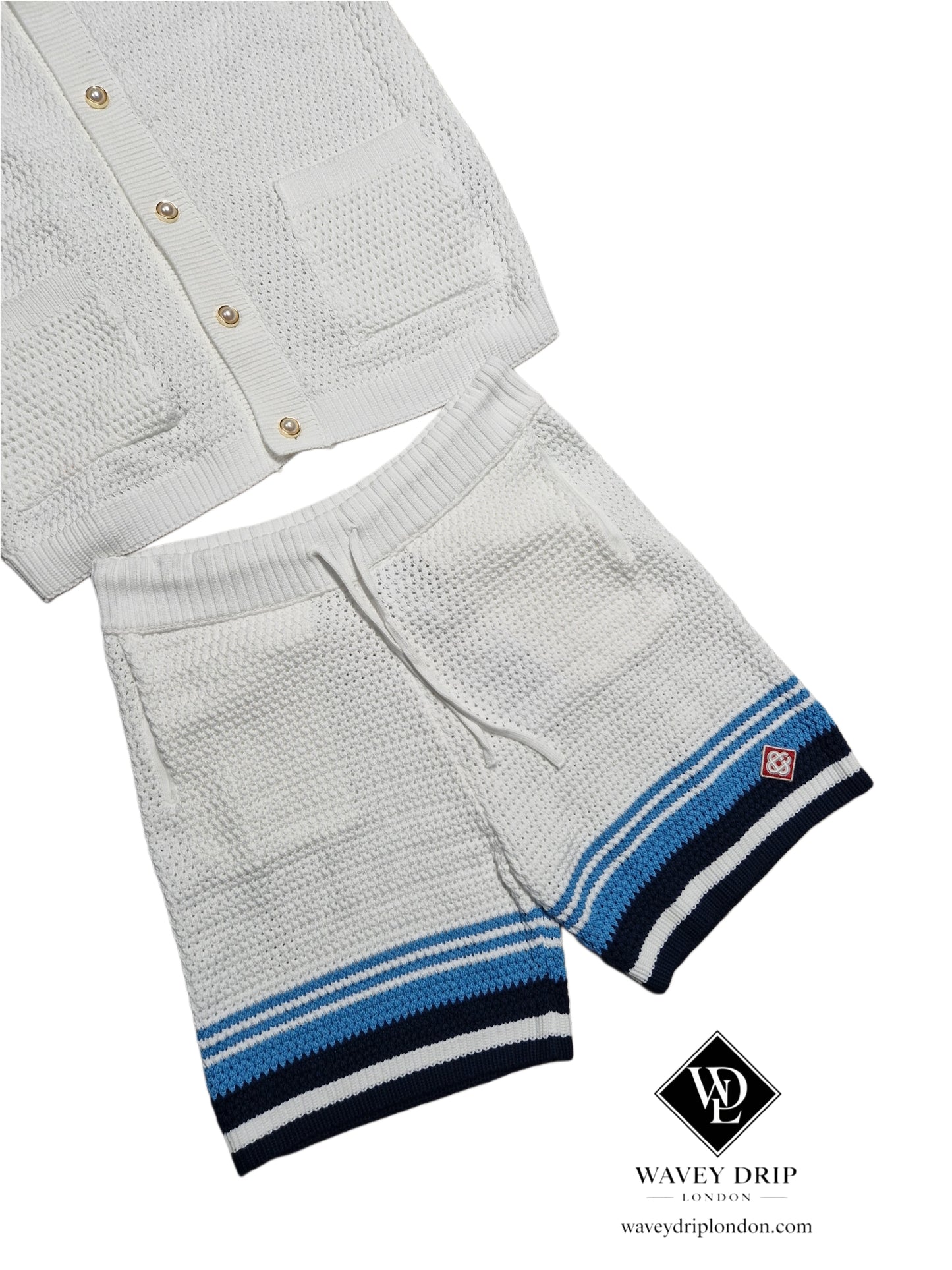 Casablanca Striped Knit Button-Up Polo Shirt