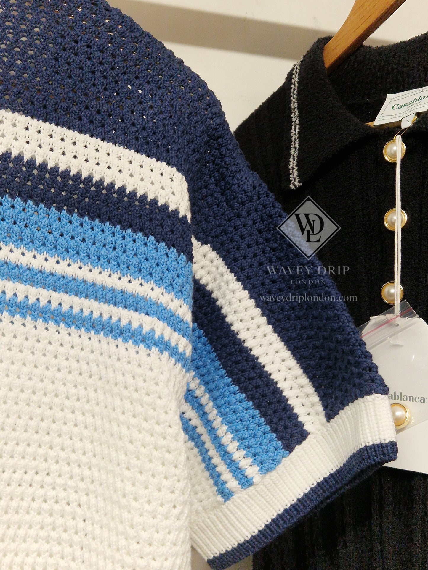 Casablanca Striped Knit Button-Up Polo Shirt