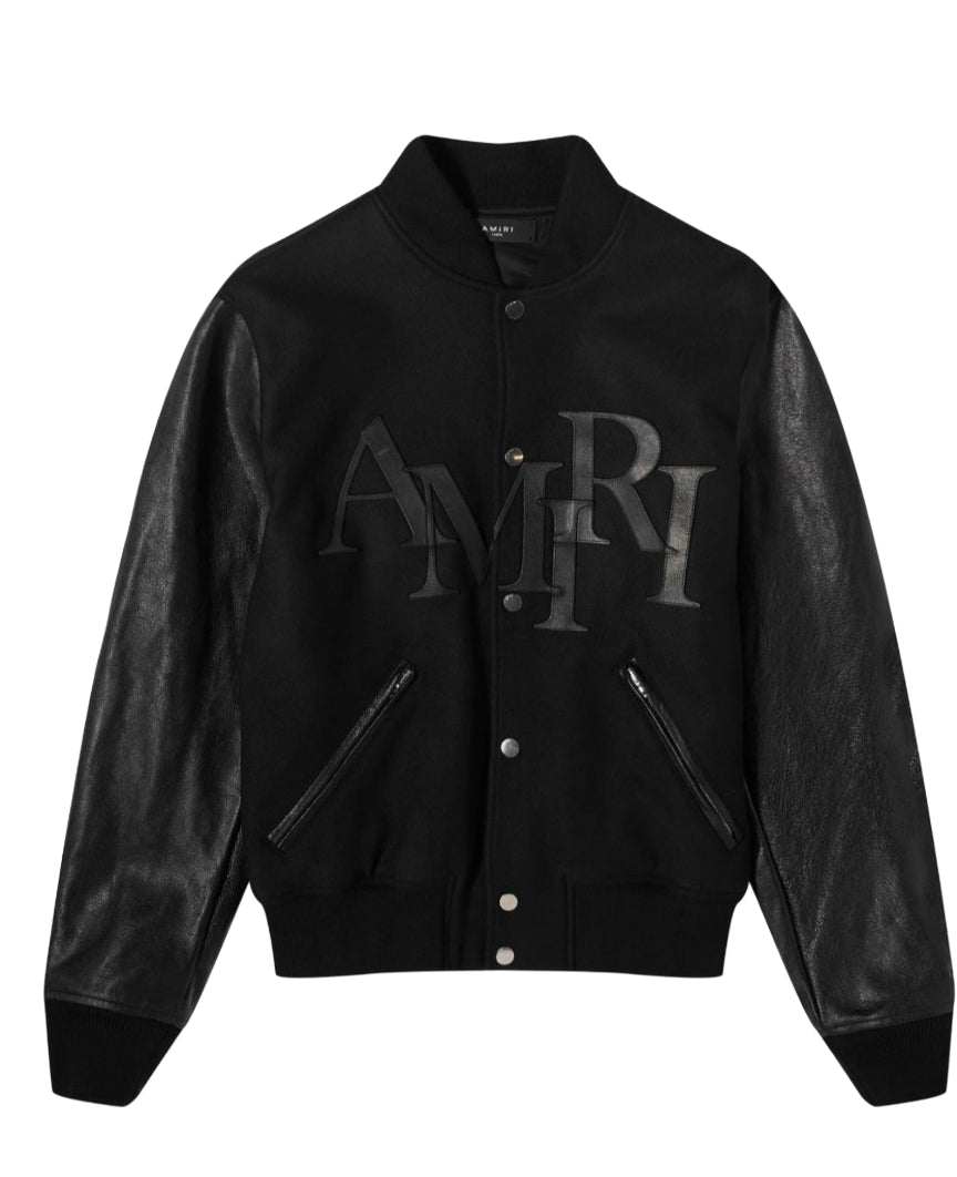 Varsity jacket cotton and leather triple black