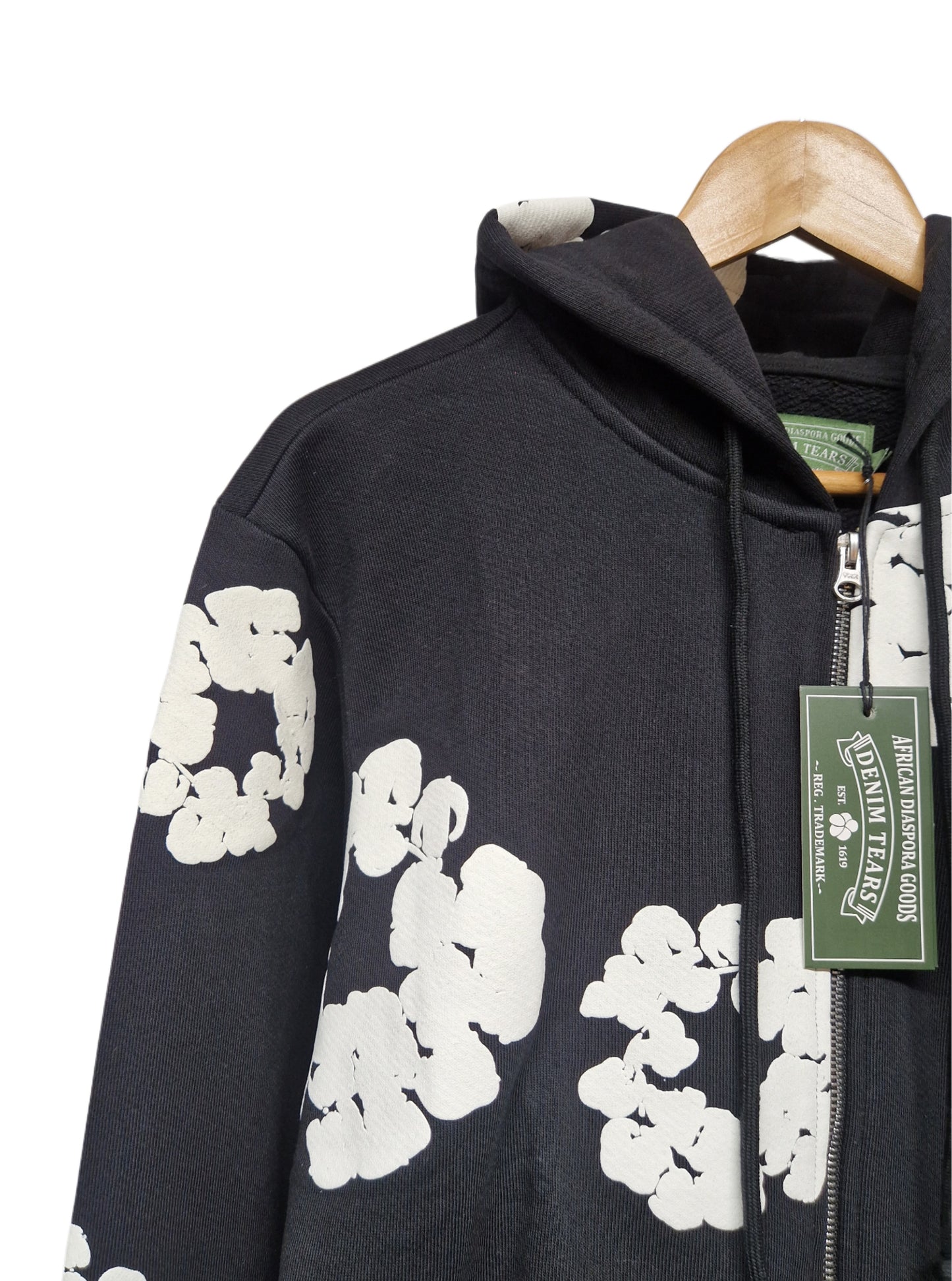 Denim Tears Floral Zip Hoodie – Black & Ivory Statement Piece